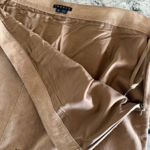 Theory tan suede lined western, boho laser cut skirt size 12 - Picture 7 of 9